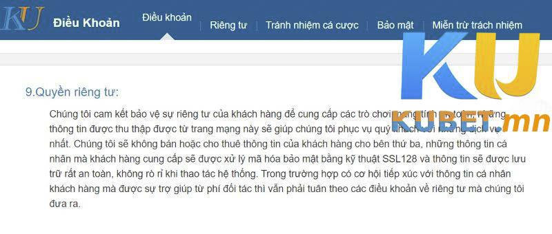 Kubet cam kết không tiết lộ thông tin khách hàng